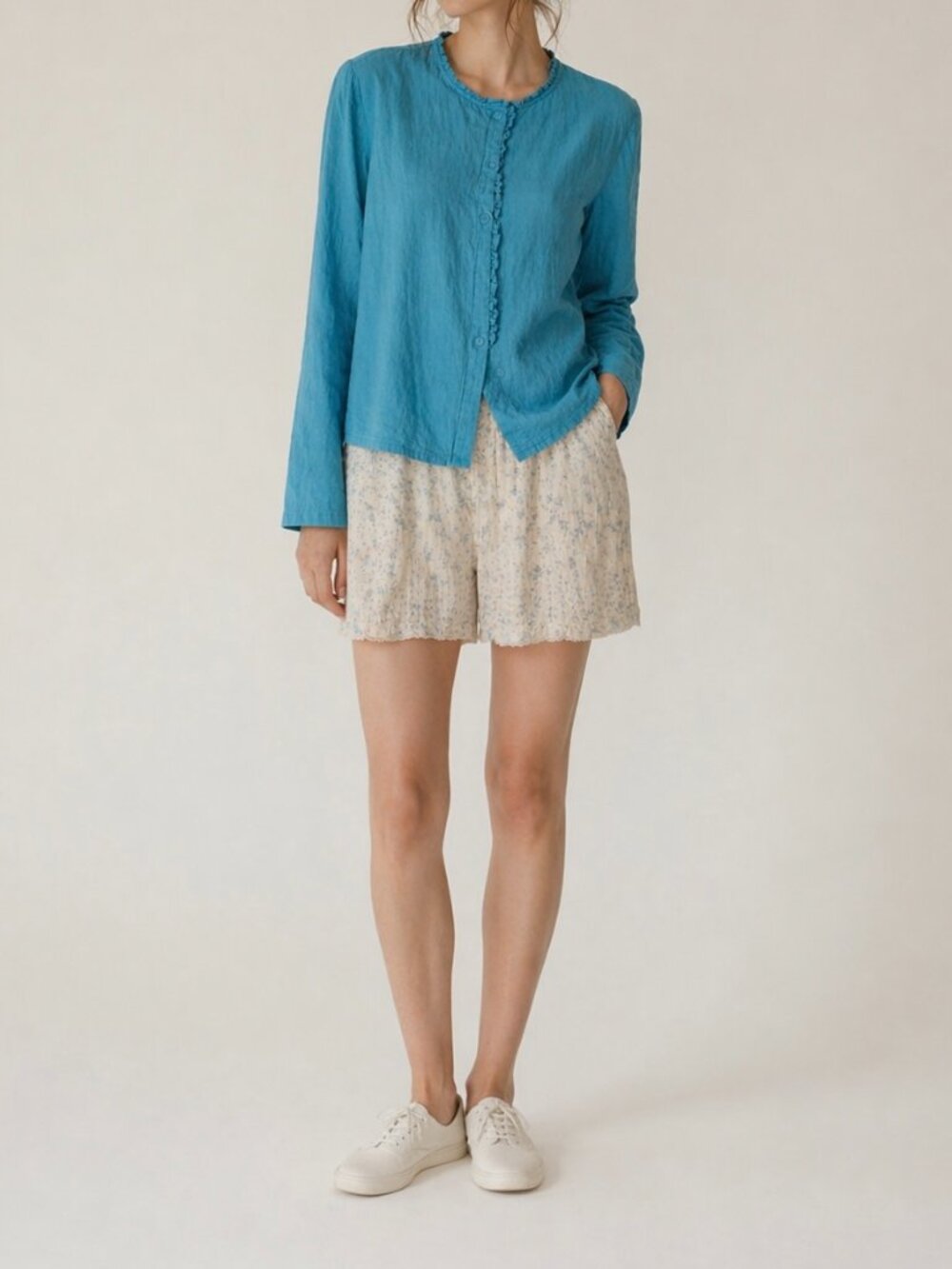100% Linen peacock blue Blouse - Brand New with Tags